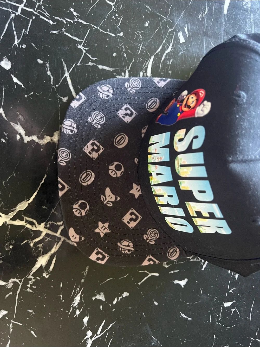 Nintendo Super Mario Kids Black and White Graphic Snapback Hat